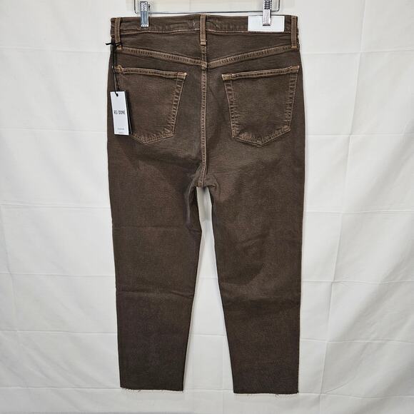 Re/Done Women's 70s Stove Pipe Crop Jeans Button Fly Raw Hem Brown Size 30 - Picture 2 of 12